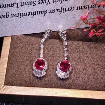 KJJEAXCMY boutique papuošalus 925 sterlingas sidabro inkrustacijos gamtos rubinas brangakmenio moterų auskarai paramą nustatymo