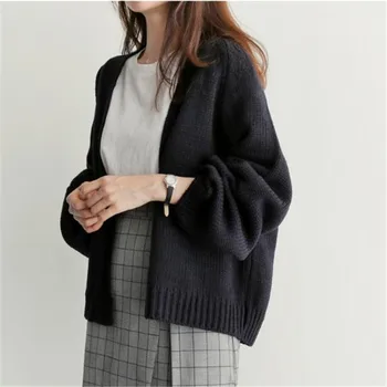 Klasikinis Korėjos Prašmatnus Tingus Stiliaus Megztinis Moteriška Prarasti Studentų Vientisa Spalva Paprastas Trumpas Džemperis Cardigan