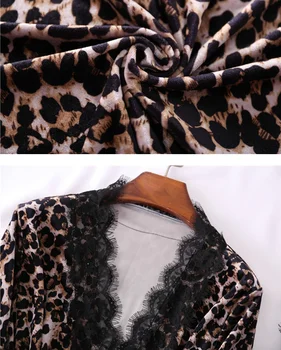 Korėjos Auksinio aksomo 3-gabalas skraiste Tinka moterų Pižama Rinkiniai Sexy Nėrinių Leopard Pižamos Pijamas ilgomis Rankovėmis Moterims sleepwear
