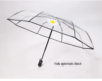 Korėjos mažas daisy visiškai automatinis skaidrus moterų lietaus, skėtis tris lankstymo paprastas tendencija vėjo stiprus skėtis