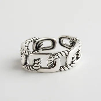 Korėjos naujas s925 sterlingas sidabro žiedas moterims atidarymo paprasta, kanapių virvė kryžiaus temperamentas sidabro piršto žiedas tendencija sidabro papuošalai