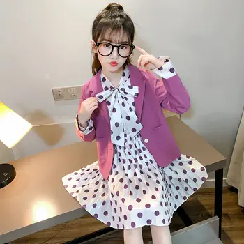 Korėjos Stiliaus Elegantiškas Vaikai Mergina Švarkas Suknelė Tinka Drabužių Rinkinį, Pavasarį, Rudenį Slim Vaikas Dviejų dalių Švarkas Švarkas Suknelė Set 4-13T