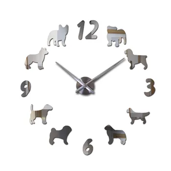 Kvarco sieninis Laikrodis Žiūrėti Sieniniai Laikrodžiai Horloge 3d Šuo modelis Akrilo Veidrodis Lipdukai modernHome Apdaila, Gyvenamasis Kambarys