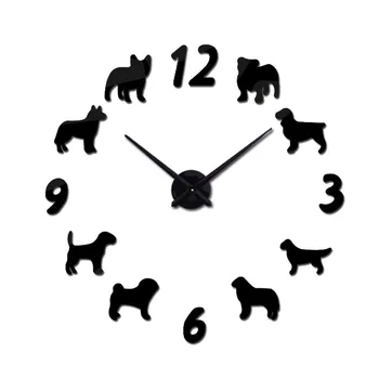 Kvarco sieninis Laikrodis Žiūrėti Sieniniai Laikrodžiai Horloge 3d Šuo modelis Akrilo Veidrodis Lipdukai modernHome Apdaila, Gyvenamasis Kambarys