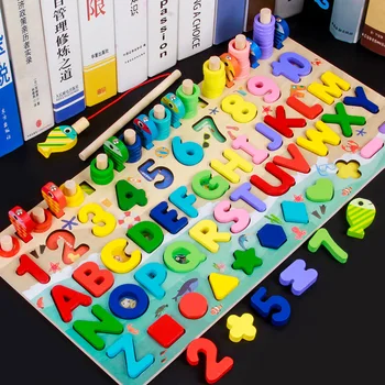 Kūdikių Žaislų Montessori Matematikos Žaislai Vaikams Švietimo Mediniai Žaislai 7 In 1 Žvejybos Skaičius Numerių Atitikimo Skaitmeninės Formos Valdybos Įspūdį Žaislai