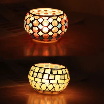 Kūrybos Maroko Mozaika, Stiklo Votive Žvakės Laikiklis Arbata Šviesos Žvakidė Namų Dekoro Stalo Puošmena Žvakių Laikikliai