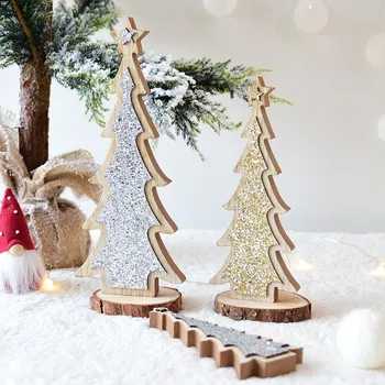 Kūrybos Mediniai Mini Kalėdinės Eglutės su Blizgančiais Šiaurės Stiliaus Kalėdų Papuošalai Stalo Dekoro Poilsio Namų Dekoro