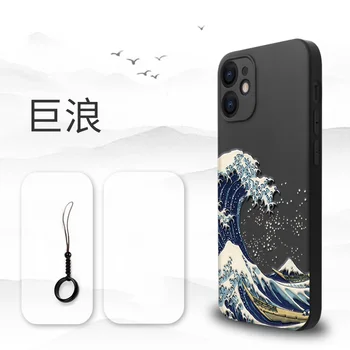 Labai Įspausti Telefono dėklas Skirtas iPhone 12 Pro Max 12mini padengti Kanagawa Bangos Karpis Kranai 3D Milžinišką palengvėjimą atveju