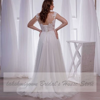 Lakshmigown Korsetas Vestuvių Suknelė Plius Dydžio Baltos Spalvos Suknelė Elegantiškas Vestuvių Boho Vestuvių Suknelė, Paplūdimio 2020 Skraiste Longue Bžūp Rankovėmis
