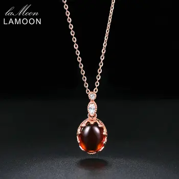 LAMOON Derliaus Natūralus Akmuo Pakabukas Karoliai Moterų Ovalo Granatas 925 Sterling Silver Rose Aukso Spalvos Fine Jewelry NI022