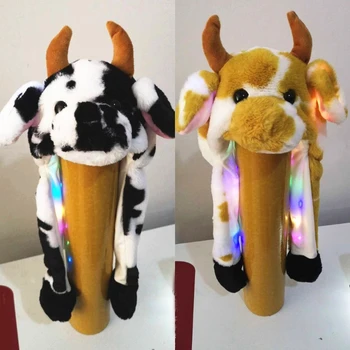 LED Šviesos Iki Pliušinis Gyvūnų Skrybėlę su Juda, Šokinėja Ausis Daugiaspalvis Animacinis Pieno Karvė Earflap Bžūp Kimštiniai Žaislai, Foto Rekvizitai