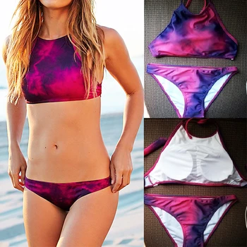 LEEMIIJUU 2020 Moterų Bikini Komplektas Spalvinga Spausdinti Push-Up Tvarstis maudymosi kostiumėlį, maudymosi Kostiumėliai Paplūdimio Maudymosi Kostiumai Biquinis Feminino