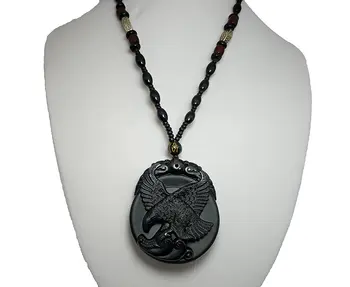 LETSFUN Fine Jewelry Clin-kk Gamtos Obsidianas Matinio stiklo Karoliai Pakabukas Realizuoti Vieną Siekį Skristi Eagle Hawk Nemokamas Pristatymas