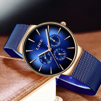 LIGE Naujas Mados Moterų Laikrodžiai Ponios Viršų Prabangos Prekės ženklo Kūrybos Dial Sporto Kvarco Žiūrėti Moterims Mėlynos spalvos Vandeniui Apyrankę Žiūrėti