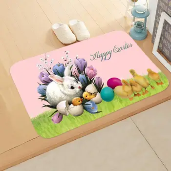 Linksmų Velykų Spausdinimo Vonios Kilimėlis Flanelė Easter Bunny Modelis Vonios kambarys neslidus Kilimėlis Namų Puošybai Triušis Kiaušinių Durų Kilimėlis Felpudo