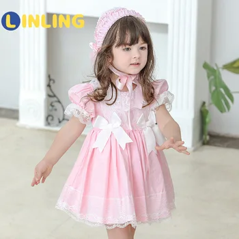 LINLING Cute Girl Vasaros Lolita Dress Bamblys Princesė Dress Vaikams Kūdikių Mergaičių ispanijos Gimtadienio Kalėdų Boutique V375