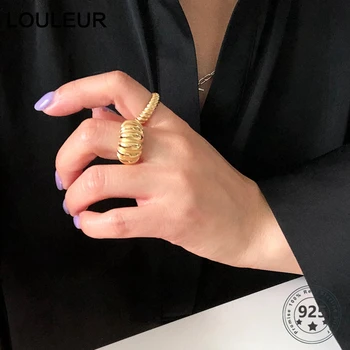 LouLeur Nekilnojamojo 925 Sterlingas Sidabro Žiedas prancūzų Stilius Minimalistinis Aukso Plačiai Atverti Žiedai Moterų Mados Prabangių Bauda Papuošalai, Dovanos