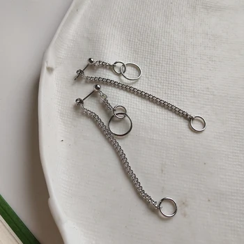 LouLeur Vienas Gabalas ilgos grandinės ratas kutas auskarai 925 sterlingas sidabro madinga kūrybos naujas elegantiškas stud auskarai moterims, papuošalai