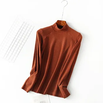 LXS22 Rudens ir žiemos naujas ponios plonas ir stilingas laukinių atsitiktinis ilgomis rankovėmis T-shirt