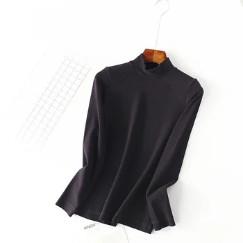 LXS22 Rudens ir žiemos naujas ponios plonas ir stilingas laukinių atsitiktinis ilgomis rankovėmis T-shirt