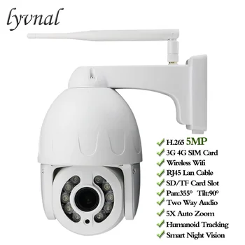 LYVNAL h.265 5MP Kamera, Wifi, 3G 4G SIM Kortelių Mini Dome PTZ 5X Auto Zoom, SD TF Kortelės Lizdas Bevielis Apsaugos, IP Kamera, Dviejų krypčių Garso