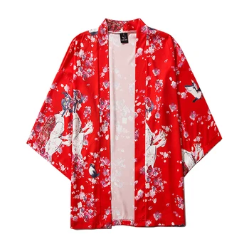 M-XXL Mados 2020 Balck Raudona Mėlyna Balta Prarasti Vasaros Paplūdimio Cardigan Harajuku Japonų Kimono Stiliaus Moterys Vyrai Viršūnes Azijos Drabužiai