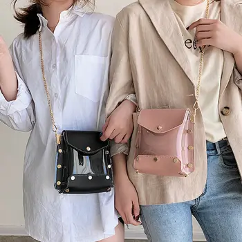 Mados moterų krepšys kniedės želė PU skaidrus pečių maišą naujas mini rankinė