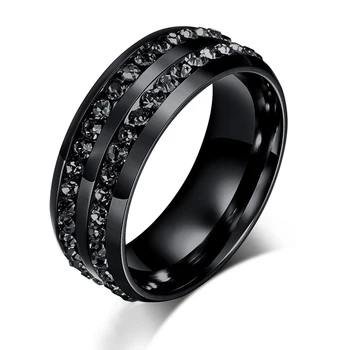 Mados nerūdijančio plieno, titano black cz cirkonis vyrų žiedas juosta amžinybę sužadėtuvių žiedai vyrams pirštu didmeninės juvelyrikos R4657