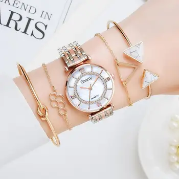 Mados Nustatyti Moterų Laikrodžiai Paprasta, Romantiška rožinė Aukso Žiūrėti Moterų Kvarcinis Laikrodis Ponios Žiūrėti Relogio Feminino Reloj Mujer