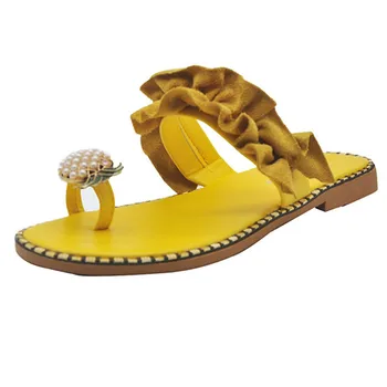 Mados Šlepetės Moterims 2020 Rankų Darbo Mergaičių Pearl Plokščiadugnis Kojų Ananasų Sandalai Bohemiškas Stilius Romos Lauko Paplūdimio Bateliai
