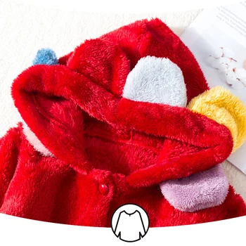 Mados Žiemą Vaikai Chalatas su Gėlių Flanelė Gobtuvu Šiltas Sleepwear už nepilnametės Vaikų Raudona Vieną Mygtuką Homewear