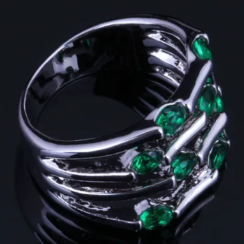 Magic Green Kubinis Cirkonis Sidabro Padengtą Žiedas V0563