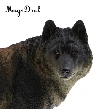 MagiDeal 1Pc PVC Realus Gyvūnų Modelio Statulėlės Veiksmų Skaičiai žaidimų Rinkinys Vaikams Žaislas Black Wolf Namų Stalo Pub Dekoras