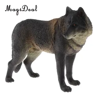 MagiDeal 1Pc PVC Realus Gyvūnų Modelio Statulėlės Veiksmų Skaičiai žaidimų Rinkinys Vaikams Žaislas Black Wolf Namų Stalo Pub Dekoras