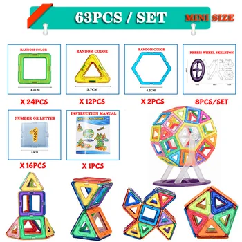 Magnetas Žaislai, Statyba Blokai Magnetinio Statybos Nustatyti, Modelis Mini Bloko 63pcs Plastiko Dizaineris Vaikai 