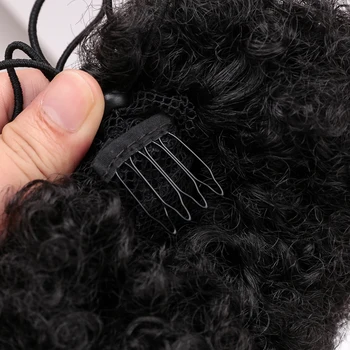 MANWEIAfro Sintetinių Trumpas Afro Keistą Raišteliu plaukai surišti į uodegą Aukštos Temperatūros Pony Tail Įrašą Plaukų Plėtiniu Sluoksniuotos Plaukų Bun