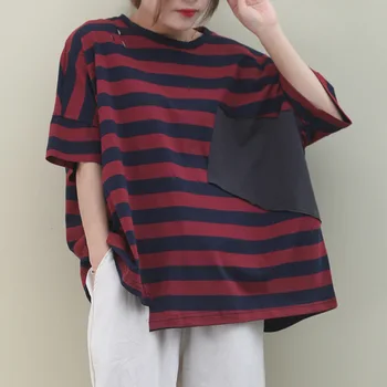 Max LuLu 2020 Naujas Vasaros Korėjos Mados Stilius Ponios Prarasti Viršūnes Moterų Atsitiktinis Dryžuotas Tshirts Derliaus Medvilnės Negabaritinių Streetwear