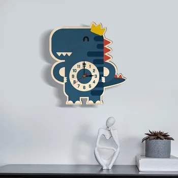 Medinis sieninis laikrodis UV Tapybos Animacinių filmų Dinozaurų Aukštos Kokybės, Tylus Judėjimas Baterijos Energijos, Vaikų Kambarys Kūrybos Apdaila
