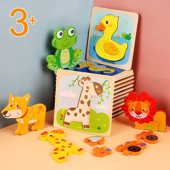 Medinės 3D Puzzle Dėlionės vaiko Mokymosi Medienos Žaislų, Animacinių filmų Gyvūnų Galvosūkiai Žvalgybos Vaikai Anksti Švietimo Žaislai Vaikams