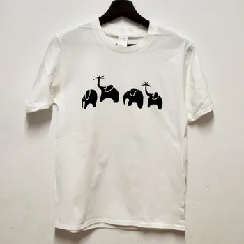 Medvilniniai moteriški marškinėliai korėjos mielas dramblys spausdinti marškinėliai atsitiktinis trumpas rankovėmis viršų O-kaklo Harajuku marškinėliai balti paprasti marškinėliai
