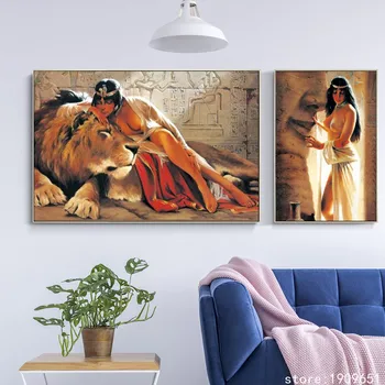 Medvilnės be rėmelio šiuolaikinės Indijos seksuali moteris liūtas drobės spaudiniai aliejaus tapybai atspausdintas ant medvilnės viešbutis sienos meno apdailos nuotraukas