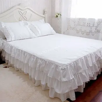 Medvilnės lovatiesė balta 3 torto sluoksniai prabanga kratinys qulity duoklė šilko coverlets princesė miegamasis šmėžavimas lova padengti