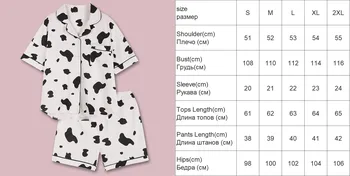 Medvilnės Pižama Moterims, Mielas Karvių Spausdinti Atsitiktinis Patogiai Homewear Dviejų Dalių Sleepwear Moterų Summer Set