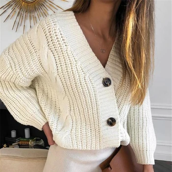 Megzti V-kaklo džemperis moterims 2020 m. rudens ir žiemos ilgomis rankovėmis megztinis megztas megztinis