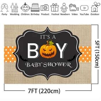 Mehofoto Moliūgų Tematikos Baby Shower Nuotrauka Fone Naujagimis Berniukas Helovinas Šalis Fone Gpgb Taškų Kūdikio Gimtadienio Fonas