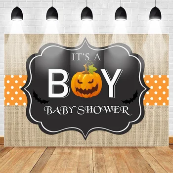 Mehofoto Moliūgų Tematikos Baby Shower Nuotrauka Fone Naujagimis Berniukas Helovinas Šalis Fone Gpgb Taškų Kūdikio Gimtadienio Fonas