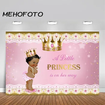 MEHOFOTO Royal Princess Baby Shower Fone Aukso Karūna Afrikos Amerikos Maža Mergaitė, Baby Shower Fotografijos Fone Reklama