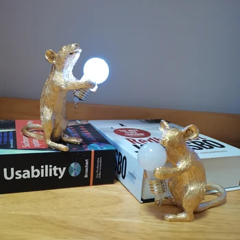 Meno dizaino Gyvūnų Dervos pelės naktį šviesos Katė dovanos darbalaukio dekoro Pelės Lempa LED, vaikų kambaryje lova, Papuošalai, Aukso stalinės lempos