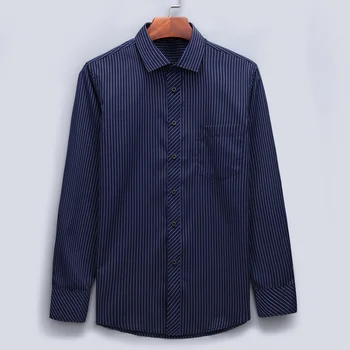 Mens Verslo Atsitiktinis Ilgas Rankovėmis Marškinėliai Classic Dryžuotas Vyrų Socialinės Suknelė Marškiniai Violetinė BluePlus Didelio Dydžio 8XL 7XL 6XL 5XL 4XL