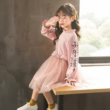 Mergaičių Suknelės 2019 Mada Vaikams Mergina Dress punktyras ilgomis rankovėmis princesė suknelė, mados, vaikams, suknelės, vaikų drabužiai